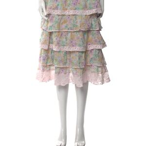 LoveShackFancy Multicolor Floral Midi Skirt